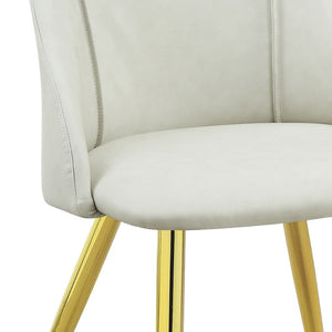 HomeRoots Set of Two Elegant White and Gold Faux Leather Dining Chairs with Modern Metal Legs for Style 573327