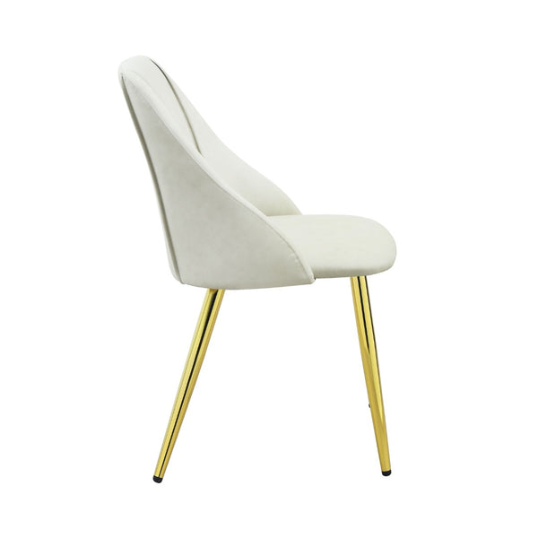 HomeRoots Set of Two Elegant White and Gold Faux Leather Dining Chairs with Modern Metal Legs for Style 573327