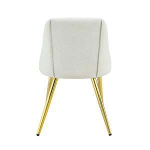 HomeRoots Set of Two Elegant White and Gold Faux Leather Dining Chairs with Modern Metal Legs for Style 573327