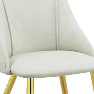 HomeRoots Set of Two Elegant White and Gold Faux Leather Dining Chairs with Modern Metal Legs for Style 573327