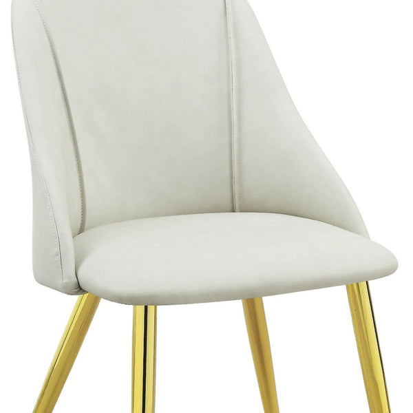 HomeRoots Set of Two Elegant White and Gold Faux Leather Dining Chairs with Modern Metal Legs for Style 573327