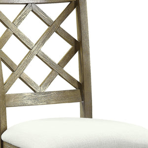 HomeRoots Set of Two Beige Linen Upholstered Cross Back Dining Chairs with Rustic Oak Legs for Versatile Elegance 573328