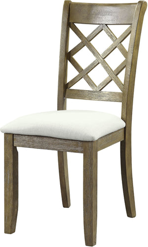HomeRoots Set of Two Beige Linen Upholstered Cross Back Dining Chairs with Rustic Oak Legs for Versatile Elegance 573328
