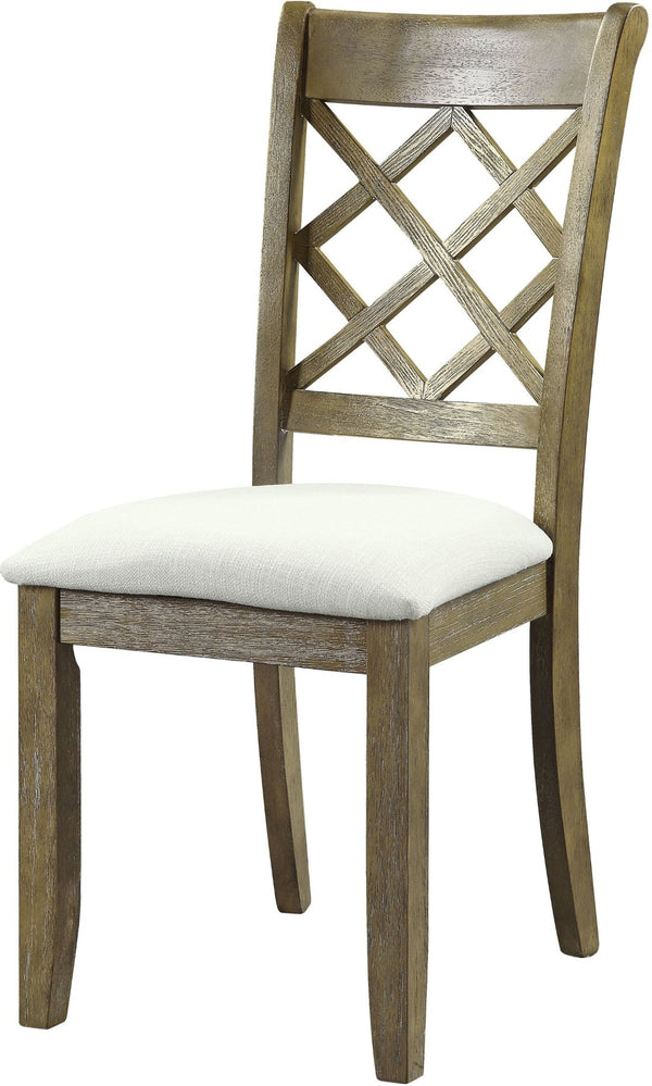 HomeRoots Set of Two Beige Linen Upholstered Cross Back Dining Chairs with Rustic Oak Legs for Versatile Elegance 573328