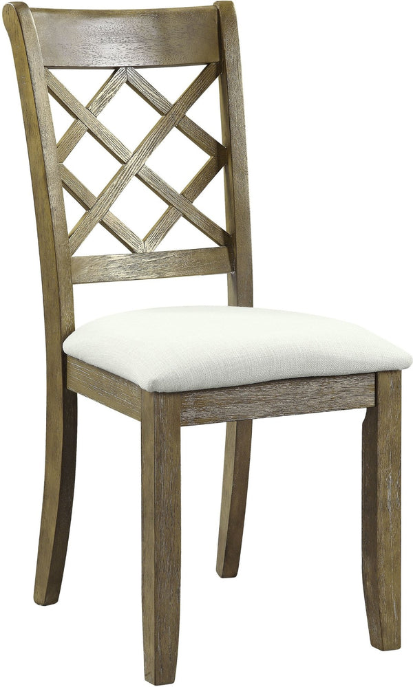 HomeRoots Set of Two Beige Linen Upholstered Cross Back Dining Chairs with Rustic Oak Legs for Versatile Elegance 573328