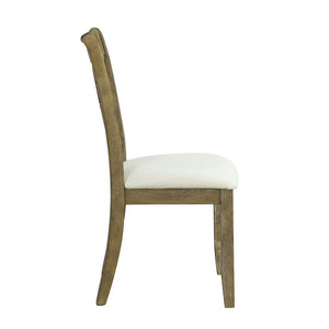 HomeRoots Set of Two Beige Linen Upholstered Cross Back Dining Chairs with Rustic Oak Legs for Versatile Elegance 573328