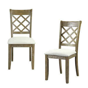 HomeRoots Set of Two Beige Linen Upholstered Cross Back Dining Chairs with Rustic Oak Legs for Versatile Elegance 573328