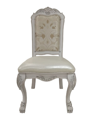 Set of Two Floral Upholstered Dining Side Chairs with Faux Leather Trim and Solid Wood Legs