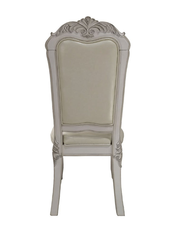 Set of Two Floral Upholstered Dining Side Chairs with Faux Leather Trim and Solid Wood Legs