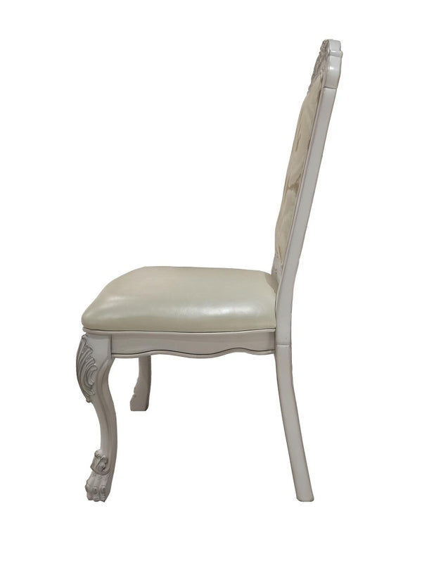 Set of Two Floral Upholstered Dining Side Chairs with Faux Leather Trim and Solid Wood Legs