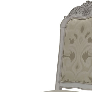 Set of Two Floral Upholstered Dining Side Chairs with Faux Leather Trim and Solid Wood Legs