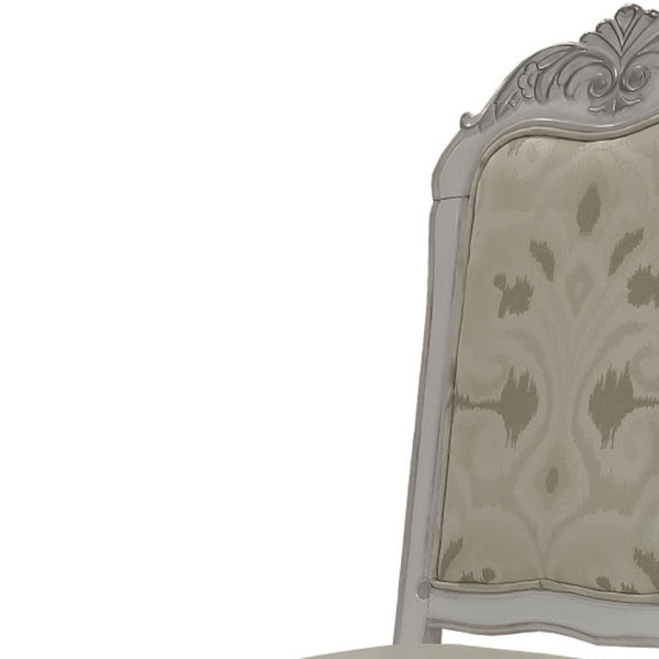 Set of Two Floral Upholstered Dining Side Chairs with Faux Leather Trim and Solid Wood Legs