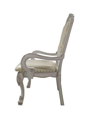 HomeRoots Set of Two Elegant Tufted White Faux Leather Dining Armchairs with Wood Legs for Versatile Use 573331