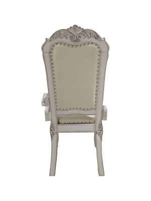 HomeRoots Set of Two Elegant Tufted White Faux Leather Dining Armchairs with Wood Legs for Versatile Use 573331