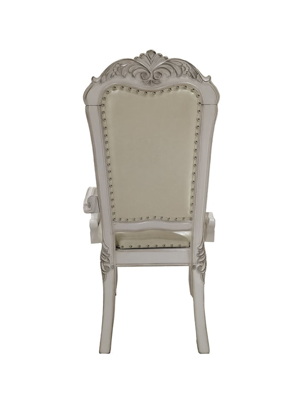HomeRoots Set of Two Elegant Tufted White Faux Leather Dining Armchairs with Wood Legs for Versatile Use 573331