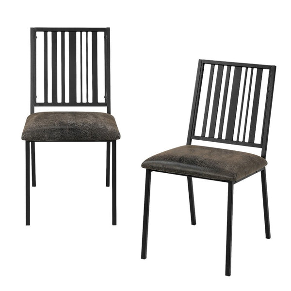 HomeRoots Set of Two Slat Back Faux Leather Dining Chairs with Sleek Metal Framework 573332