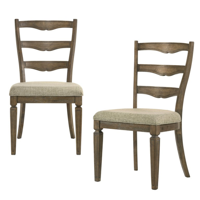 HomeRoots Set of Two Solid Wood Ladder Back Side Chairs with Beige Upholstered Woven Seats 573335