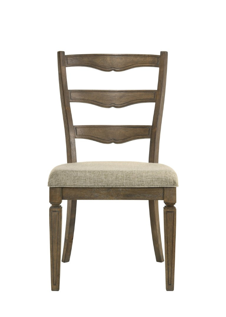HomeRoots Set of Two Solid Wood Ladder Back Side Chairs with Beige Upholstered Woven Seats 573335