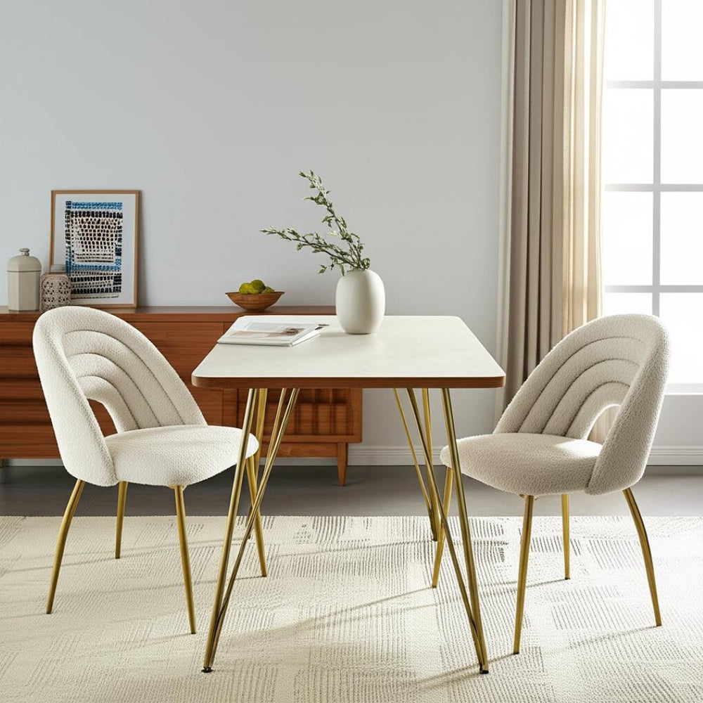 HomeRoots Set of Two Elegant Beige and Gold Upholstered Dining Chairs - Chic Accent Seating for Any Space 573337