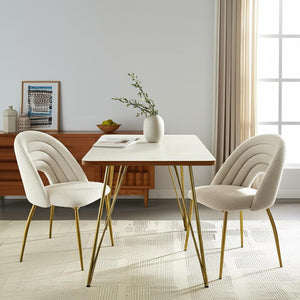 HomeRoots Set of Two Elegant Beige and Gold Upholstered Dining Chairs - Chic Accent Seating for Any Space 573337