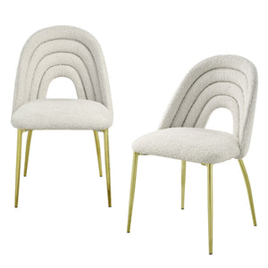 HomeRoots Set of Two Elegant Beige and Gold Upholstered Dining Chairs - Chic Accent Seating for Any Space 573337