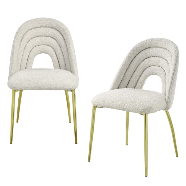 HomeRoots Set of Two Elegant Beige and Gold Upholstered Dining Chairs - Chic Accent Seating for Any Space 573337