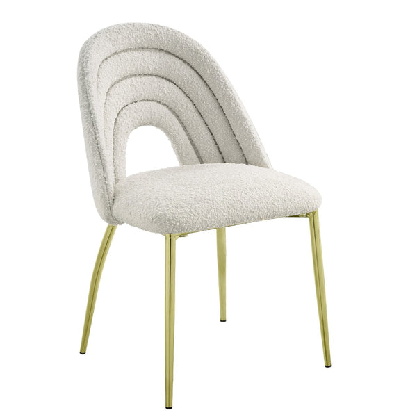 HomeRoots Set of Two Elegant Beige and Gold Upholstered Dining Chairs - Chic Accent Seating for Any Space 573337