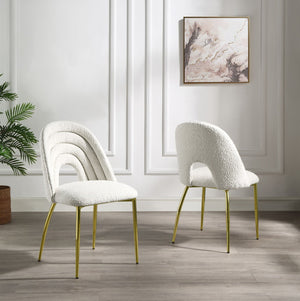 HomeRoots Set of Two Elegant Beige and Gold Upholstered Dining Chairs - Chic Accent Seating for Any Space 573337