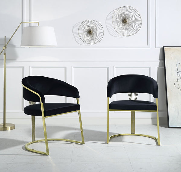 HomeRoots Black Velvet Dining Side Chair with Gold Accents - Modern Armless Design for Stylish Spaces 573338