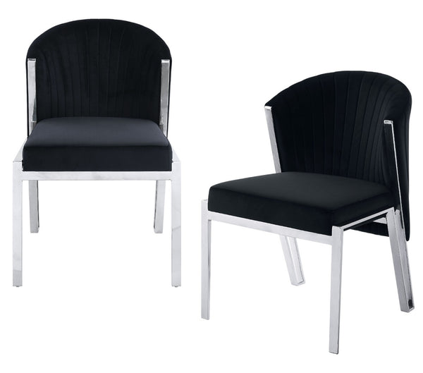 HomeRoots Set of Two Luxurious Black Velvet Wing Back Side Chairs with Silver Legs for Modern Spaces 573339