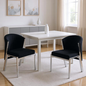 HomeRoots Set of Two Luxurious Black Velvet Wing Back Side Chairs with Silver Legs for Modern Spaces 573339