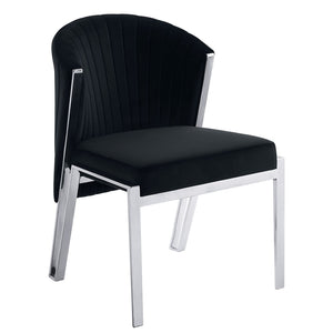 HomeRoots Set of Two Luxurious Black Velvet Wing Back Side Chairs with Silver Legs for Modern Spaces 573339