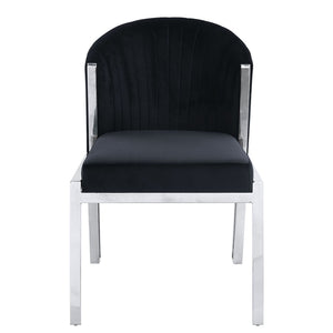 HomeRoots Set of Two Luxurious Black Velvet Wing Back Side Chairs with Silver Legs for Modern Spaces 573339
