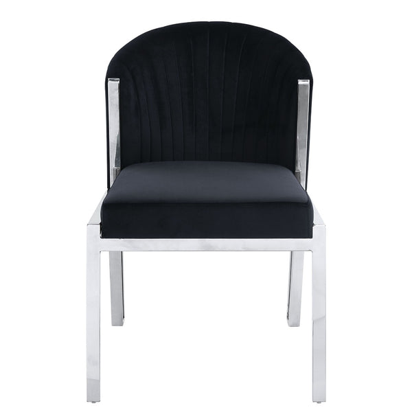 HomeRoots Set of Two Luxurious Black Velvet Wing Back Side Chairs with Silver Legs for Modern Spaces 573339