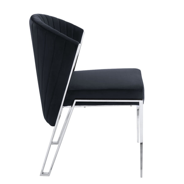 HomeRoots Set of Two Luxurious Black Velvet Wing Back Side Chairs with Silver Legs for Modern Spaces 573339