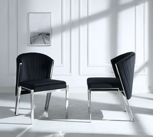 HomeRoots Set of Two Luxurious Black Velvet Wing Back Side Chairs with Silver Legs for Modern Spaces 573339