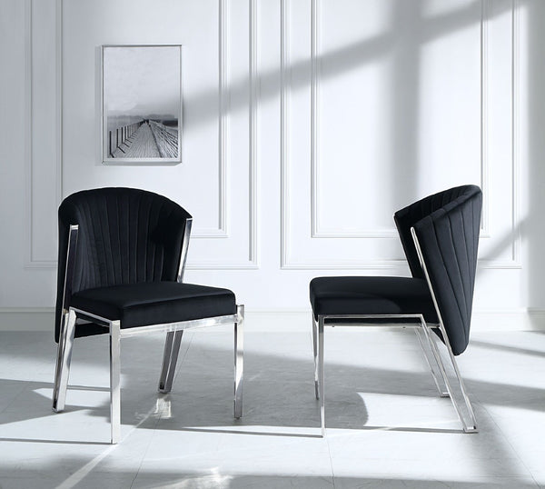HomeRoots Set of Two Luxurious Black Velvet Wing Back Side Chairs with Silver Legs for Modern Spaces 573339