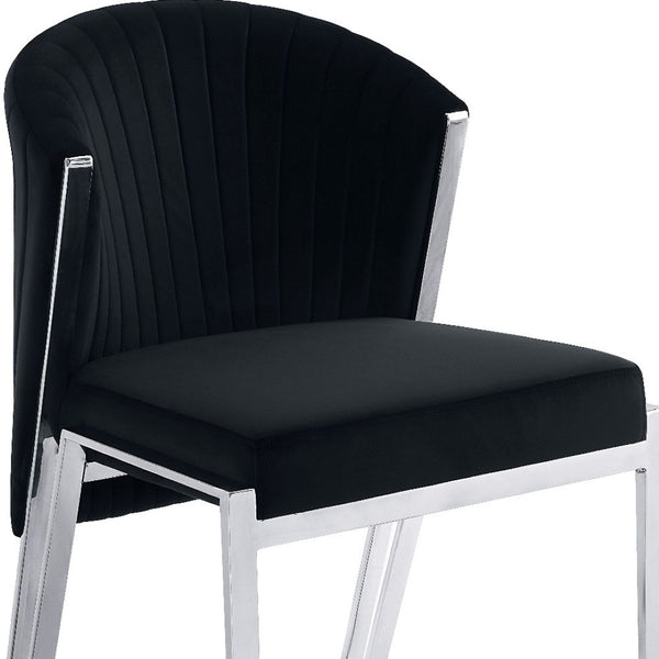 HomeRoots Set of Two Luxurious Black Velvet Wing Back Side Chairs with Silver Legs for Modern Spaces 573339