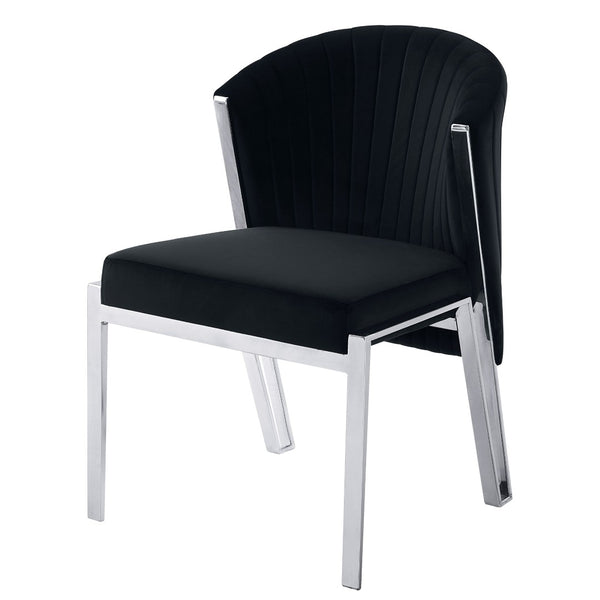 HomeRoots Set of Two Luxurious Black Velvet Wing Back Side Chairs with Silver Legs for Modern Spaces 573339