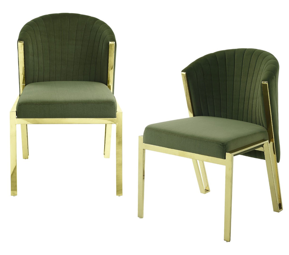 HomeRoots Set of Two Elegant Green Velvet Wing Back Chairs with Gold Steel Legs for Dining & Accent Spaces 573340