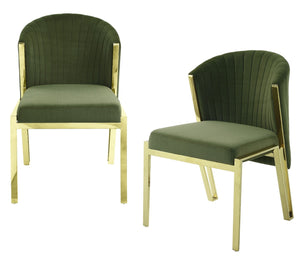 HomeRoots Set of Two Elegant Green Velvet Wing Back Chairs with Gold Steel Legs for Dining & Accent Spaces 573340