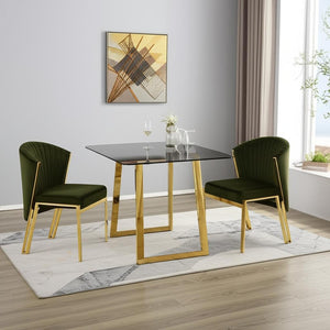 HomeRoots Set of Two Elegant Green Velvet Wing Back Chairs with Gold Steel Legs for Dining & Accent Spaces 573340