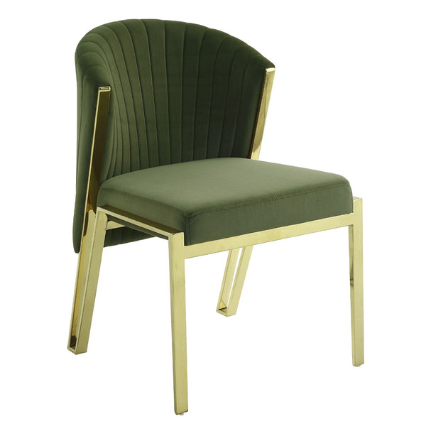 HomeRoots Set of Two Elegant Green Velvet Wing Back Chairs with Gold Steel Legs for Dining & Accent Spaces 573340