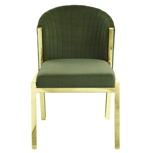 HomeRoots Set of Two Elegant Green Velvet Wing Back Chairs with Gold Steel Legs for Dining & Accent Spaces 573340