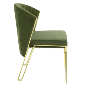 HomeRoots Set of Two Elegant Green Velvet Wing Back Chairs with Gold Steel Legs for Dining & Accent Spaces 573340