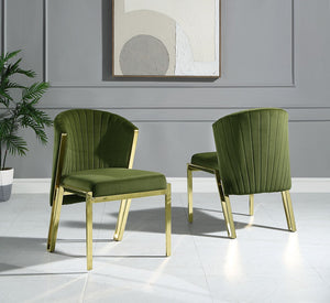 HomeRoots Set of Two Elegant Green Velvet Wing Back Chairs with Gold Steel Legs for Dining & Accent Spaces 573340