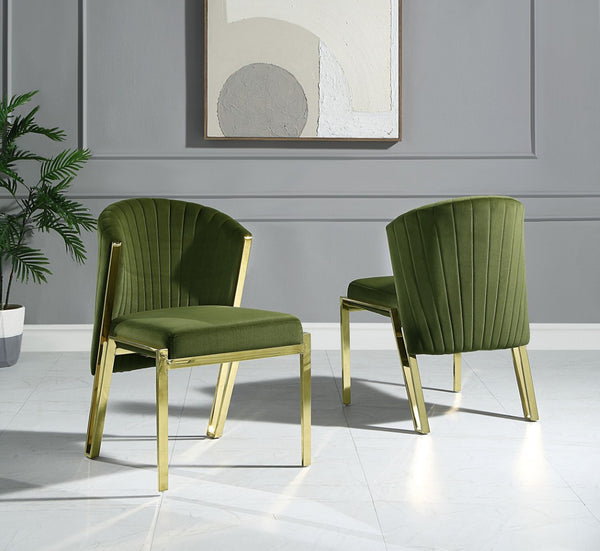 HomeRoots Set of Two Elegant Green Velvet Wing Back Chairs with Gold Steel Legs for Dining & Accent Spaces 573340