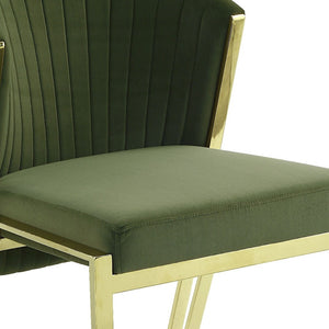 HomeRoots Set of Two Elegant Green Velvet Wing Back Chairs with Gold Steel Legs for Dining & Accent Spaces 573340