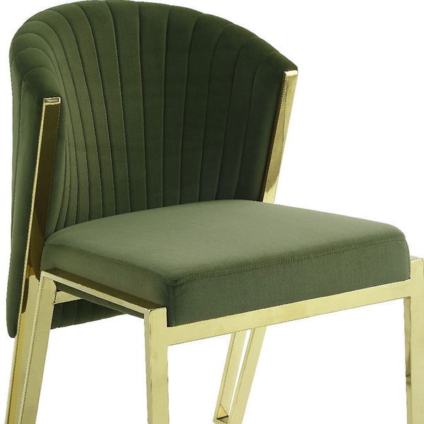 HomeRoots Set of Two Elegant Green Velvet Wing Back Chairs with Gold Steel Legs for Dining & Accent Spaces 573340