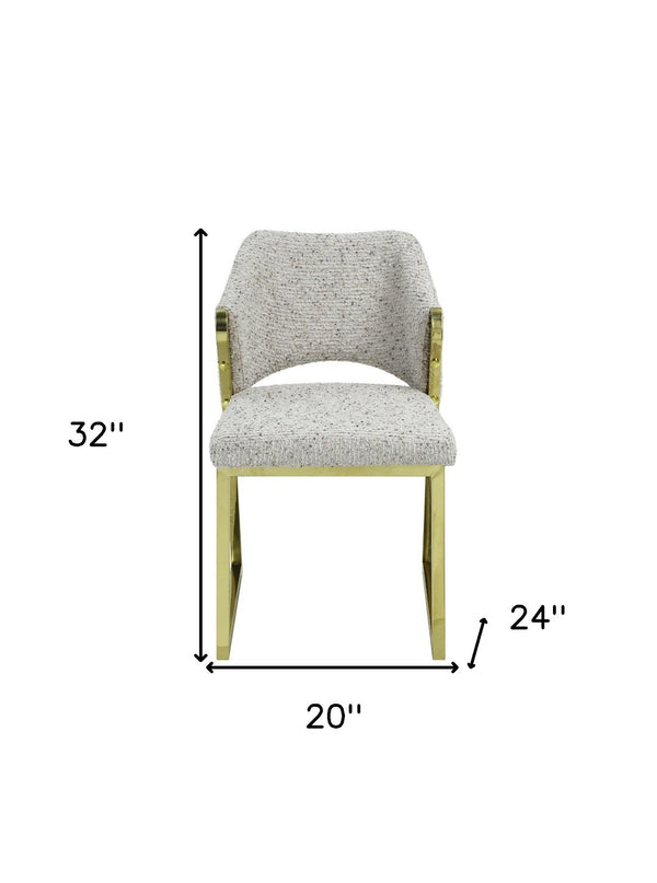 HomeRoots Beige Wing Back Dining Chair - Stylish Boucle Upholstered Accent with Gold Geometric Legs for Comfort 573341